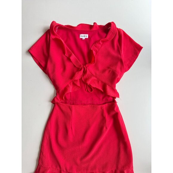 SUPERDOWN Mia Red Crepe Ruffle Cut-Out Waist Tie Mini Dress, Size S - Picture 5 of 12